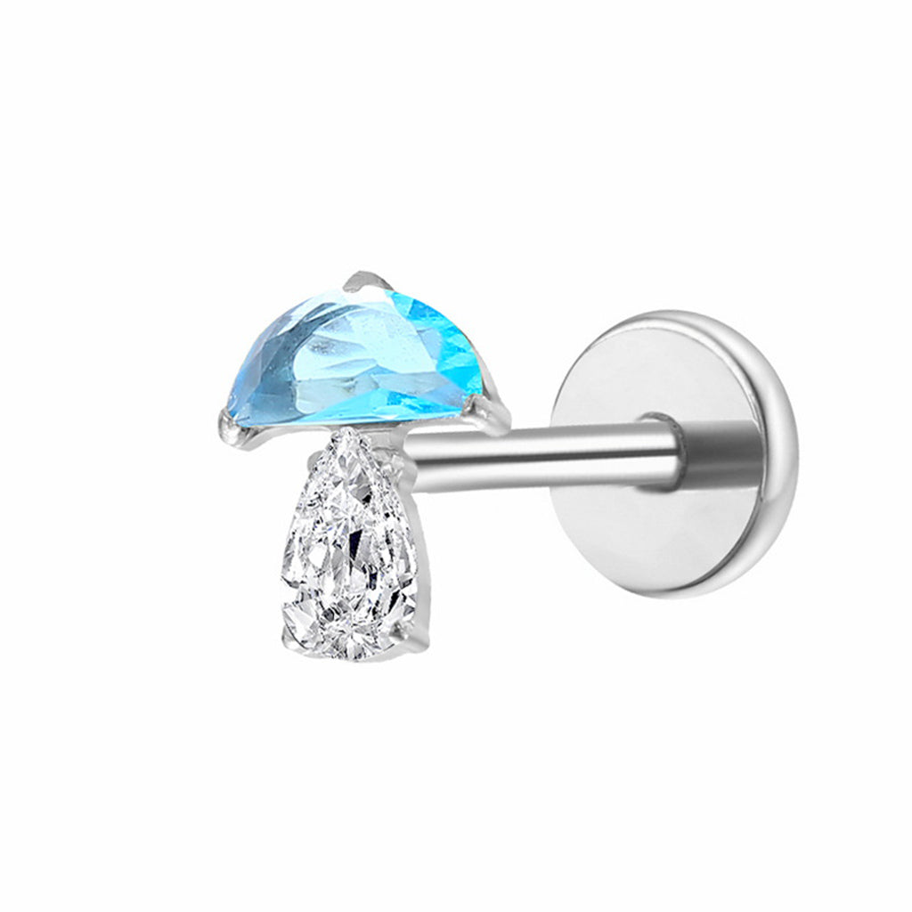 CZ Mushroom Titanium Flat Back Stud Earring-Tragus | Cartilage | Daith | Conch-1-Glitters