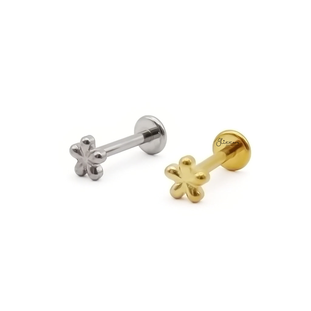 Dainty 5-Petal Flower Titanium Flat Back Stud Earring-Tragus | Cartilage | Daith | Conch-1-Glitters