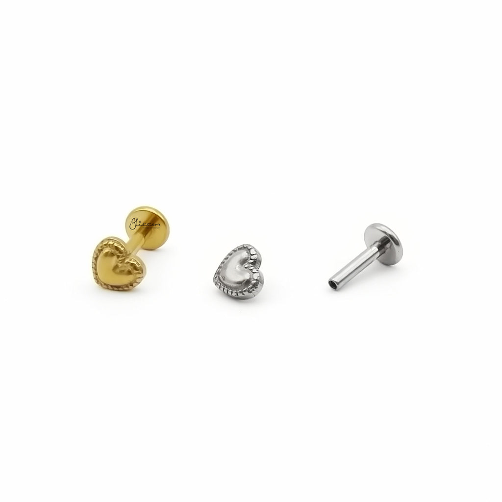 Beaded Edge Heart Titanium Flat Back Stud Earring