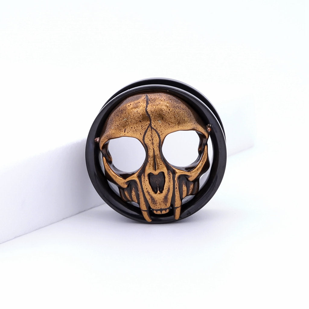 Gold Skull Screw Fit Flesh Tunnel Plugs-Tunnels-1-Glitters