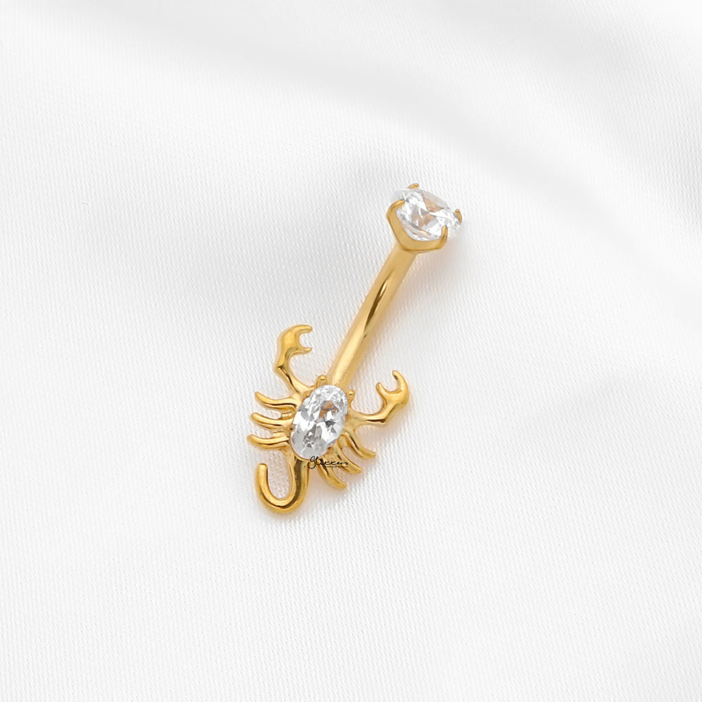 CZ Scorpion Titanium Belly Button Ring - Gold-Belly Rings-2-Glitters
