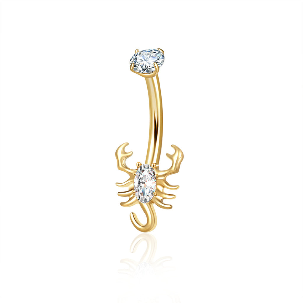 CZ Scorpion Titanium Belly Button Ring - Gold-Belly Rings-1-Glitters