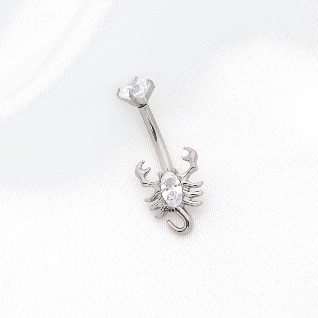 CZ Scorpion Titanium Belly Button Ring - Silver-Belly Rings-2-Glitters