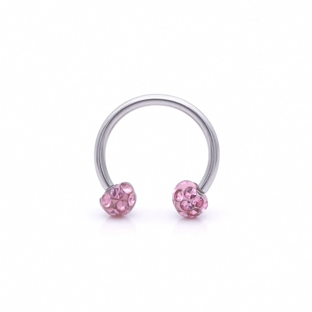 Epoxy Covered Crystal Paved Ferido Balls Horseshoe Rings - Pink-Horseshoes-3-Glitters