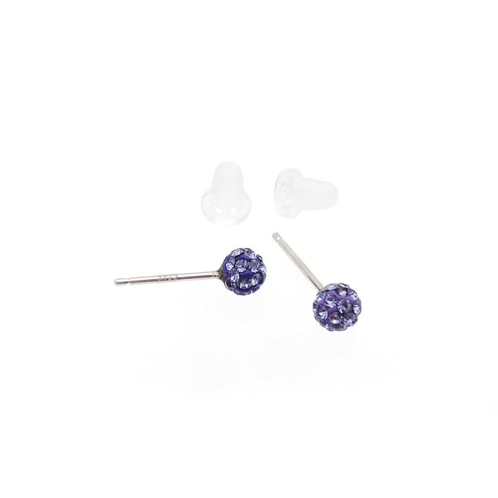 Sterling Silver Tanzanite Crystal Disco Ball Stud Earrings