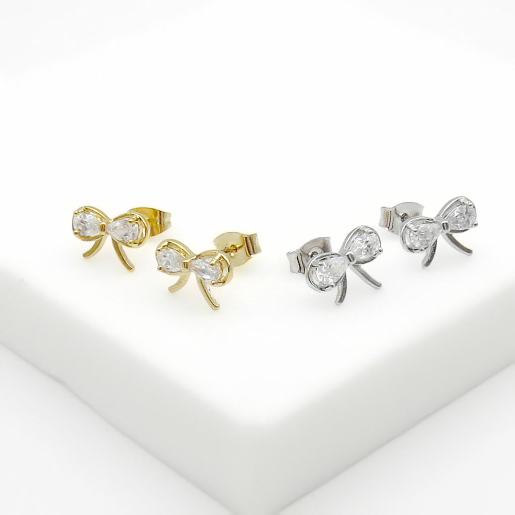 CZ Bow Stud Earrings-Stud Earrings-2-Glitters