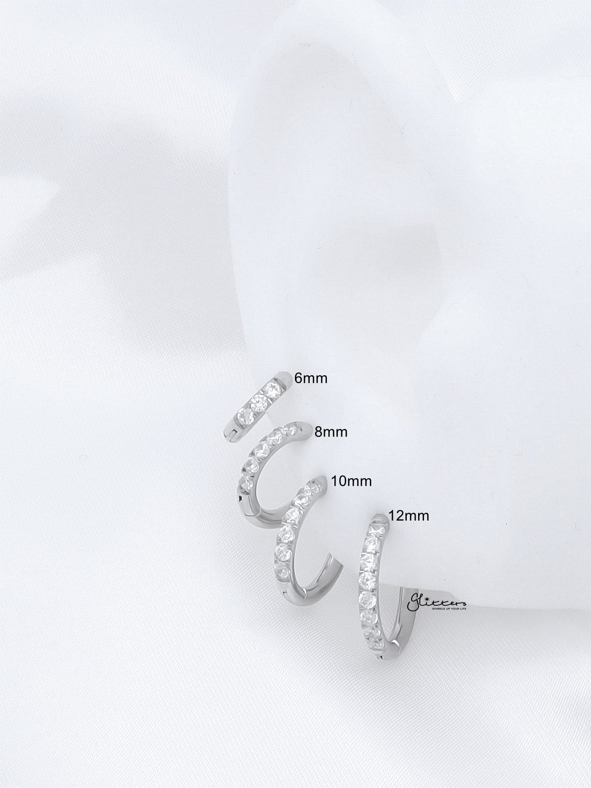 Stainless Steel Round CZ Huggie Hoop Earrings - Gold-Hoop Earrings-2-Glitters