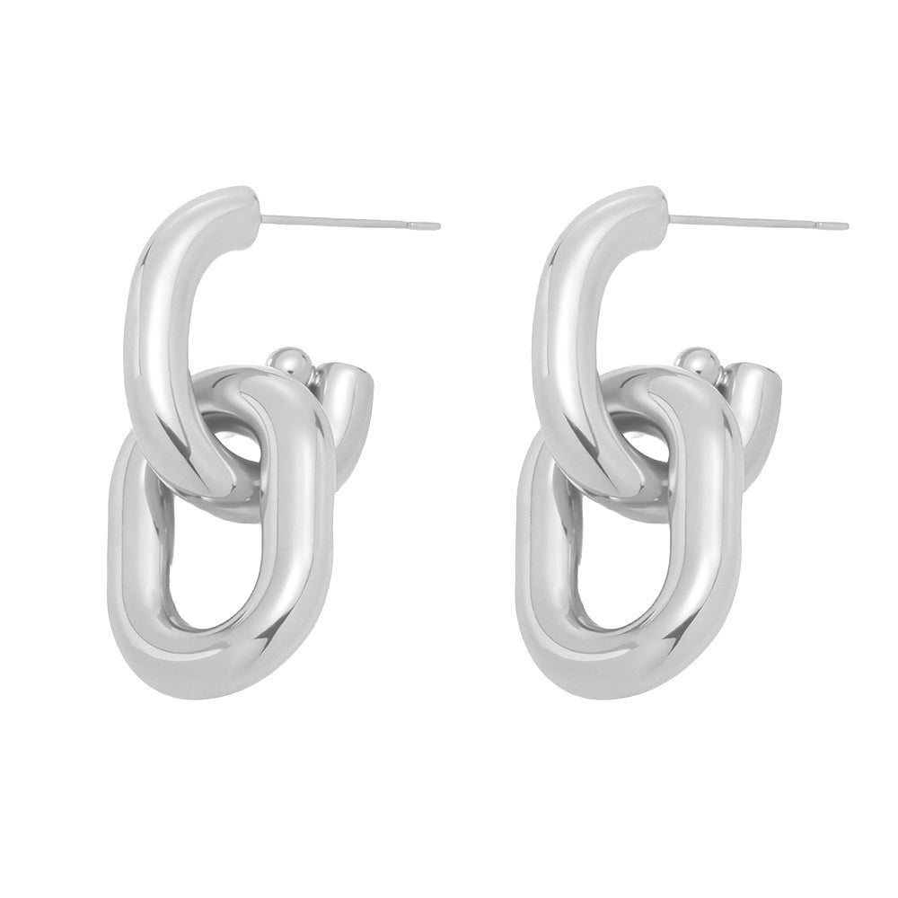 Stainless Steel Interlocking Chain Hoop Earrings - Silver-Earrings-1-Glitters