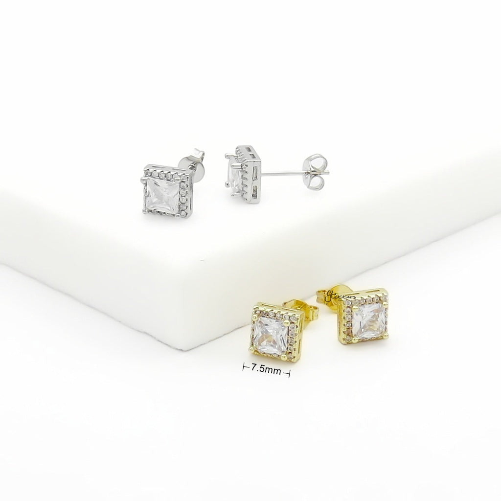 Iced Out Square Halo CZ Stud Earrings