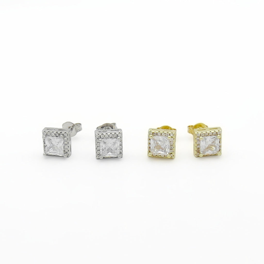 Iced Out Square Halo CZ Stud Earrings