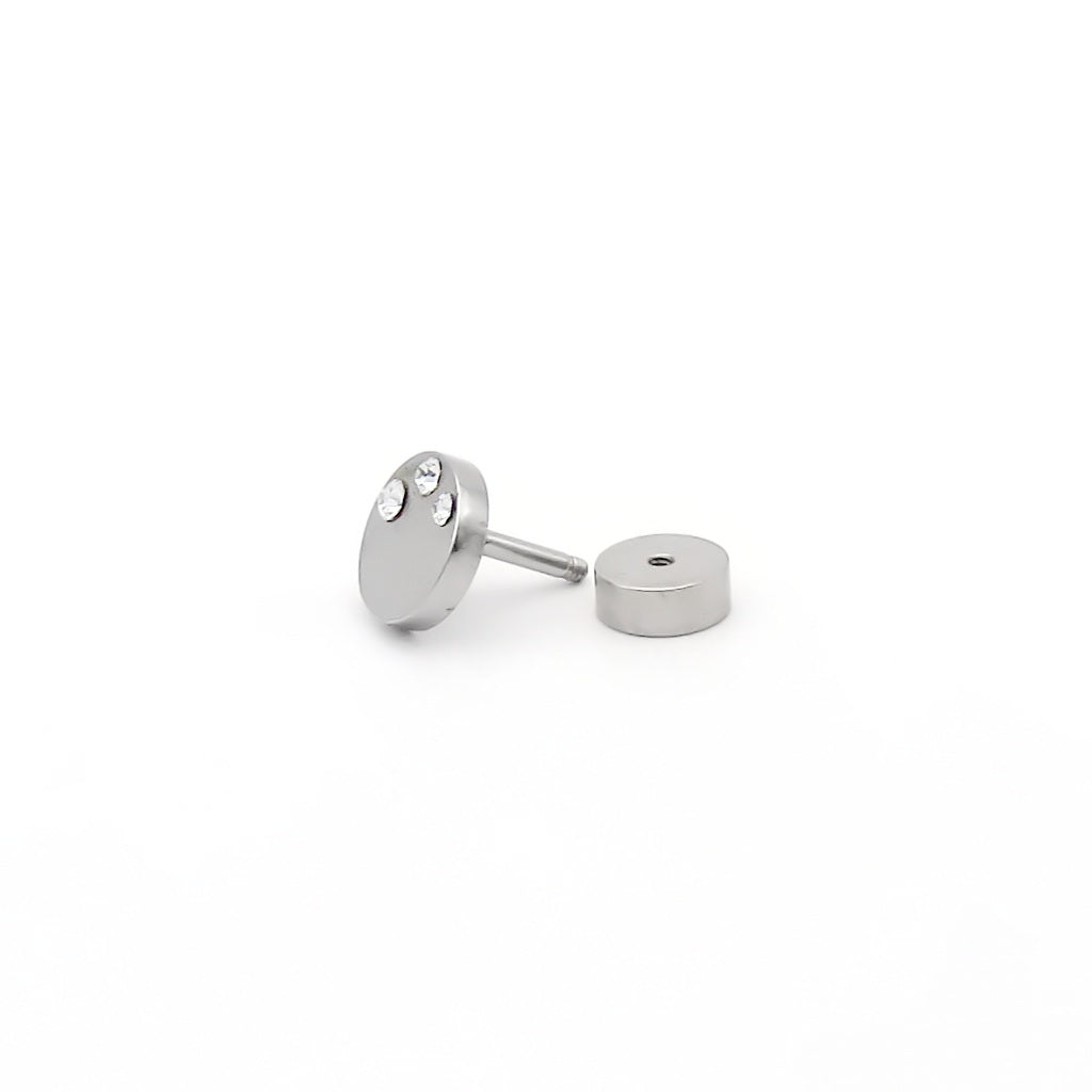 Stainless Steel Triple Gem Disc Fake Plug Earring-Fake Plugs-3-Glitters