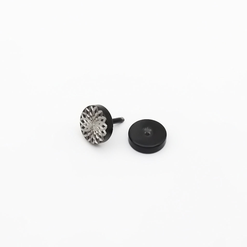 Stainless Steel Engraved Mandala Flower Fake Plug Earring