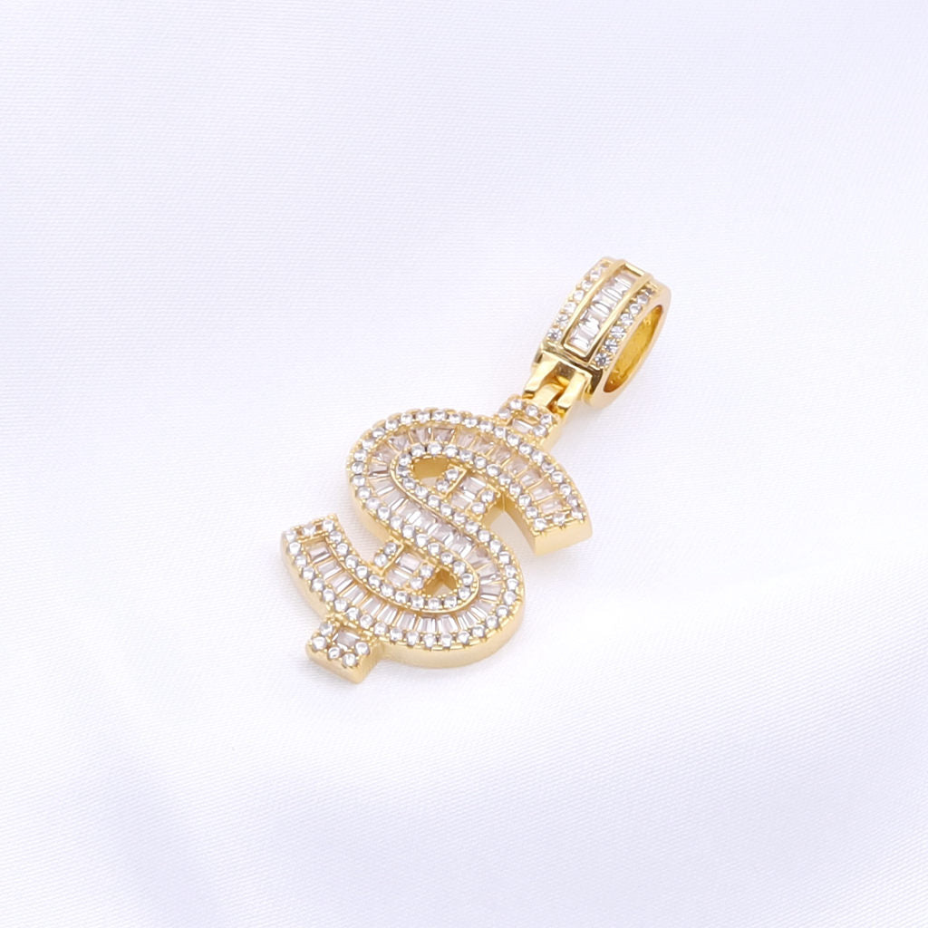 Iced Out Dollar Sign Pendant - Gold-Ice Out Pendants-2-Glitters