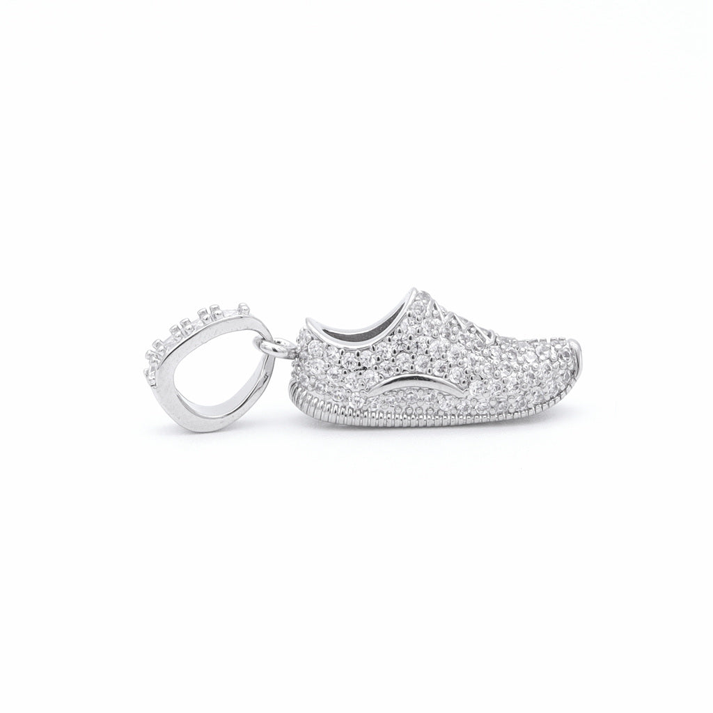 Iced Out Running Shoe Pendant - Silver-Ice Out Pendants-2-Glitters