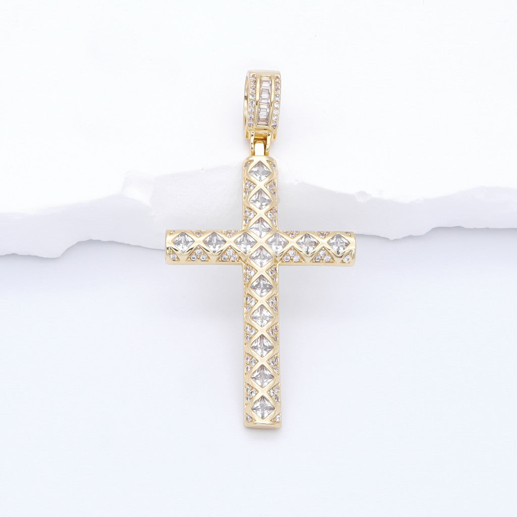 Iced Out Cross Pendant - Gold-Ice Out Pendants-1-Glitters