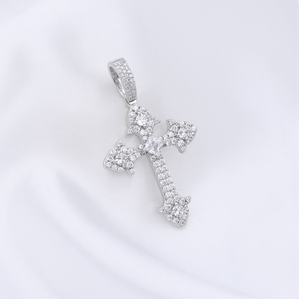 Iced Out Cross Pendant - Silver-Ice Out Pendants-2-Glitters