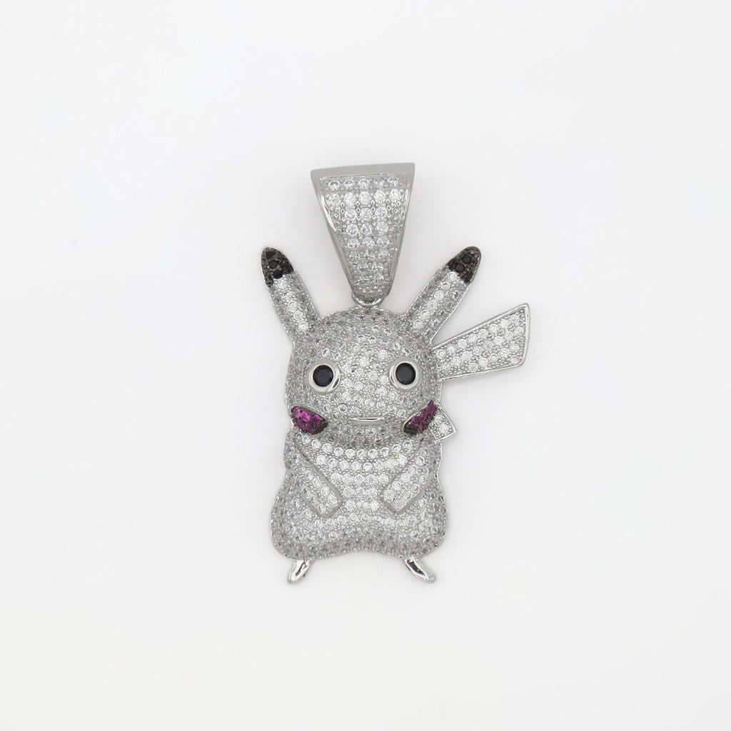 Iced Out Pikachu Pendant - Silver-Ice Out Pendants-1-Glitters