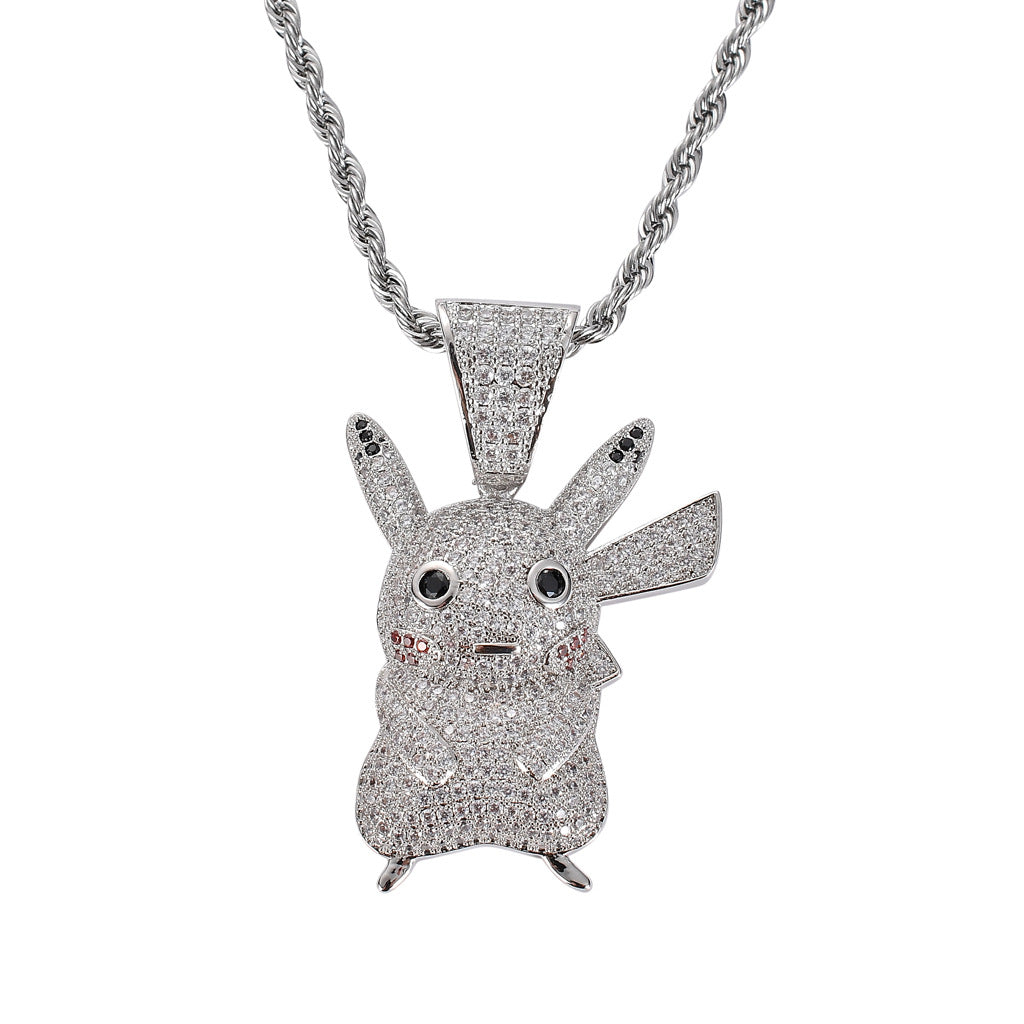Iced Out Pikachu Pendant - Silver-Ice Out Pendants-2-Glitters
