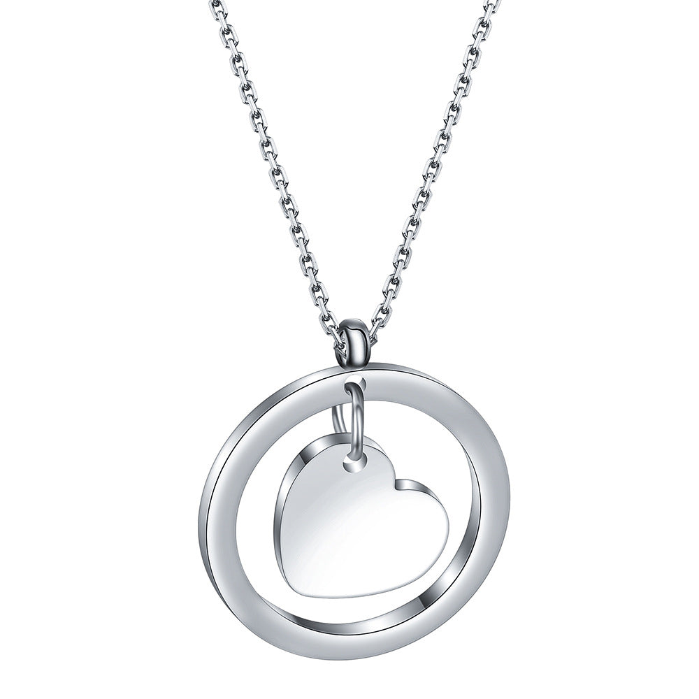 Stainless Steel Circle Heart Pendant Necklace