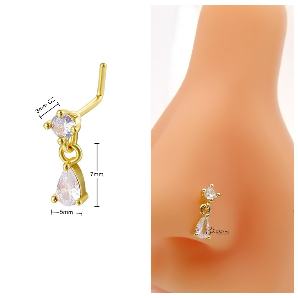 CZ Nose Stud with Dangling Teardrop CZ Charm-Nose Studs-3-Glitters
