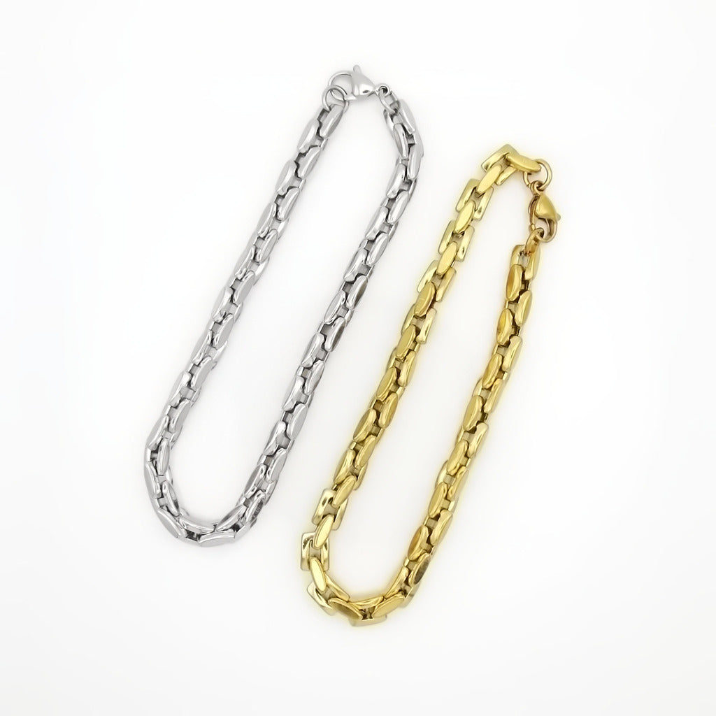 Stainless Steel Box Link Chain Bracelet - Gold-Stainless Steel Bracelets-3-Glitters
