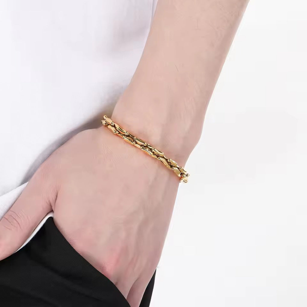 Stainless Steel Box Link Chain Bracelet - Gold-Stainless Steel Bracelets-2-Glitters