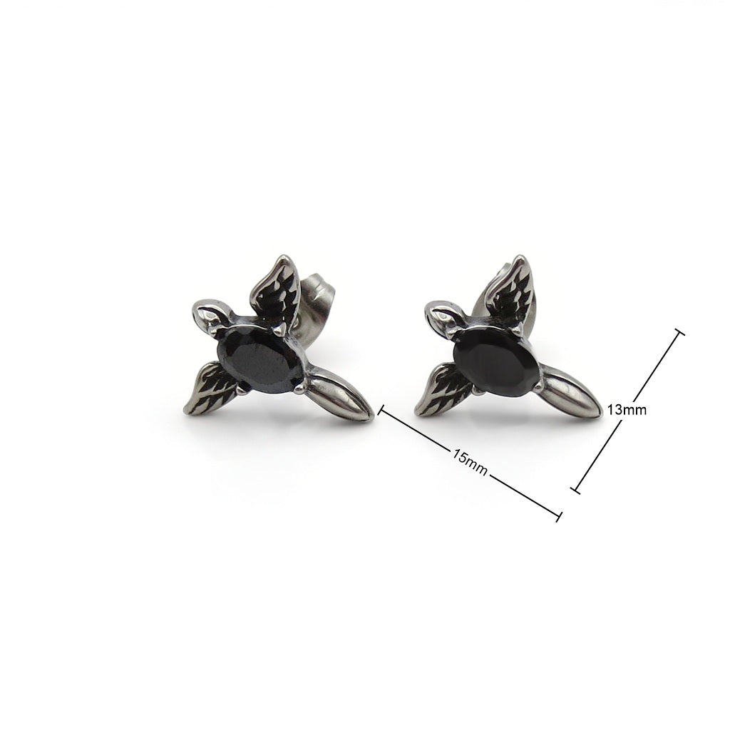 Stainless Steel Wing Stud Earrings with CZ-Stud Earrings-3-Glitters