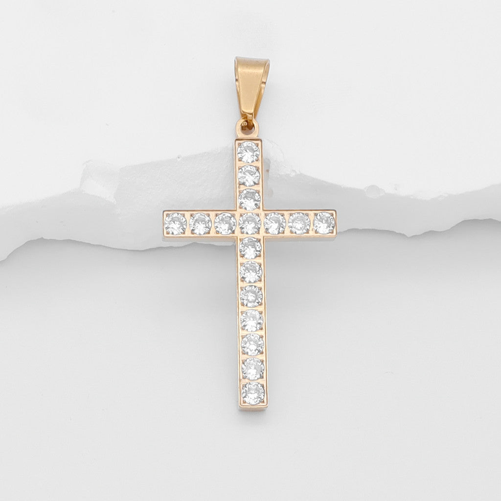 CZ Paved Cross Pendant - Gold-Pendants-1-Glitters