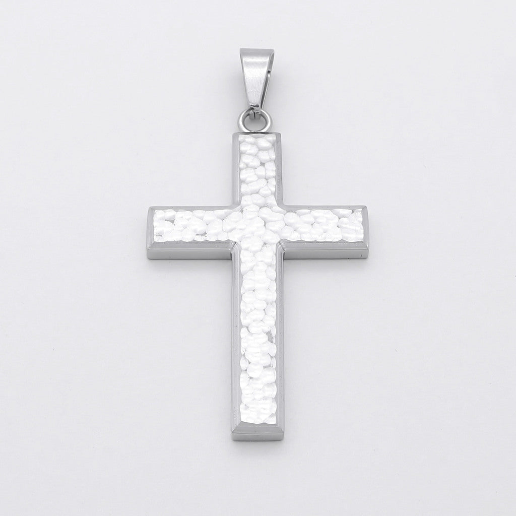 Stainless Steel Hammered Cross Pendant - Silver-Pendants-1-Glitters