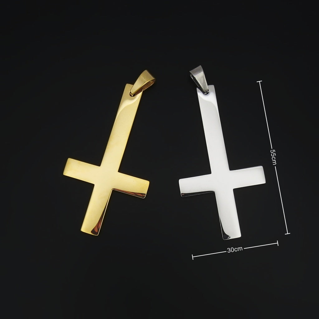 Stainless Steel Inverted Cross Pendant - Gold-Pendants-3-Glitters