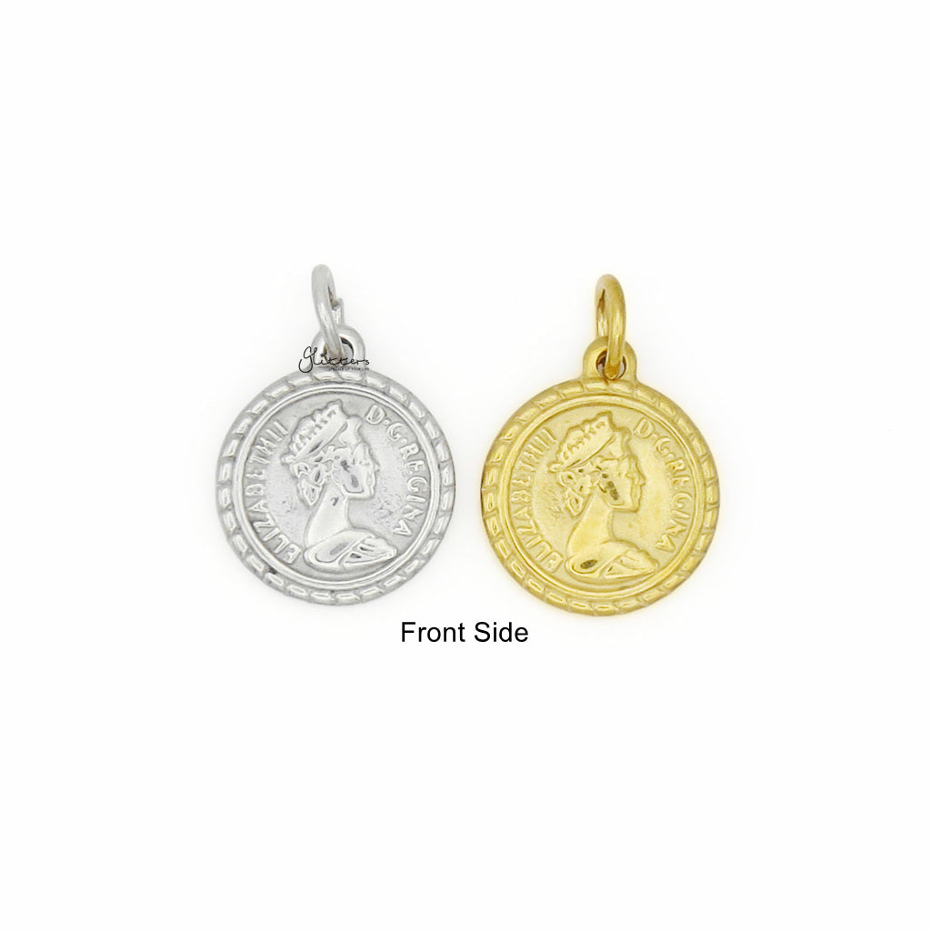 Stainless Steel Queen Elizabeth Coin Pendant - Gold