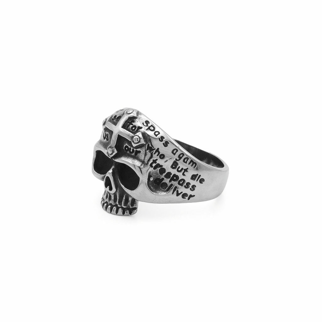 Stainless Steel Skull Ring with Cross and Script Engraving-Stainless Steel Rings-3-Glitters