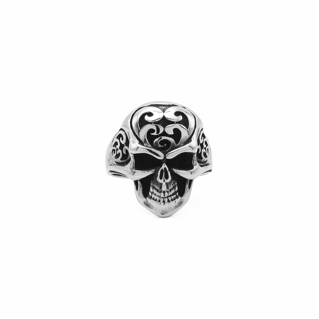 Stainless Steel Skull Ring with Tribal Carved Design-Stainless Steel Rings-1-Glitters