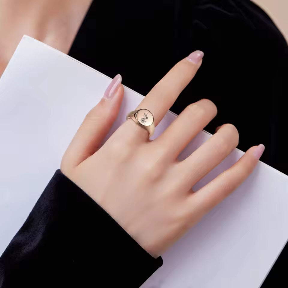 Personalised Stainless Steel Round Signet Ring-Stainless Steel Rings-10-Glitters