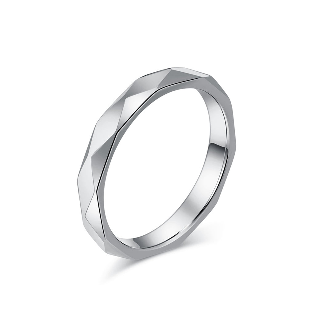 Minimalist Faceted Stainless Steel Band Ring - Silver