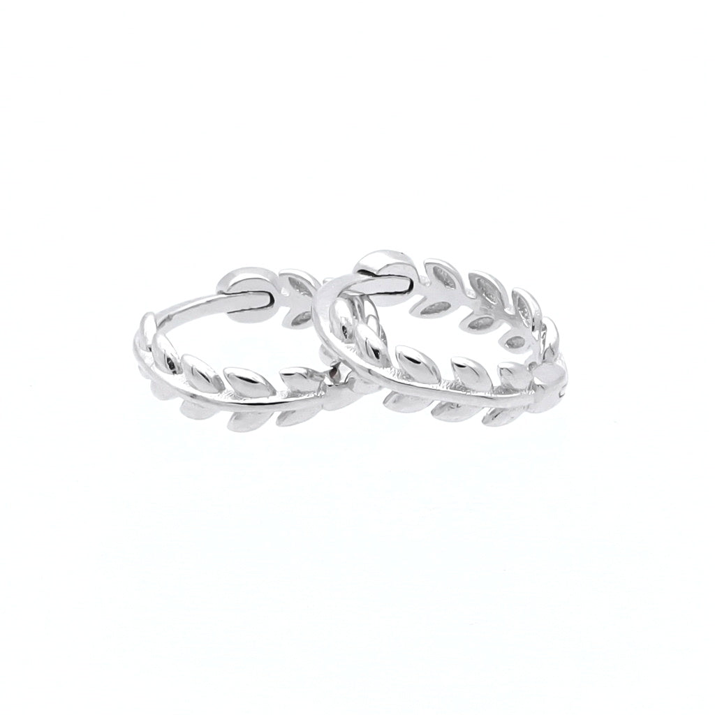 Sterling Silver Leaves Huggie Hoop Earrings - Silver-Stud Earrings-1-Glitters