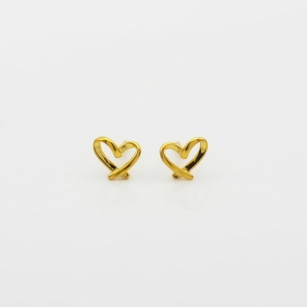 Sterling Silver Heart Shape Stud Earrings - Gold-Stud Earrings-1-Glitters