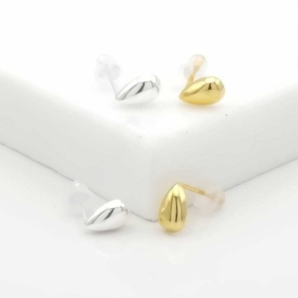 Sterling Silver Teardrop Stud Earrings - Gold-Stud Earrings-5-Glitters