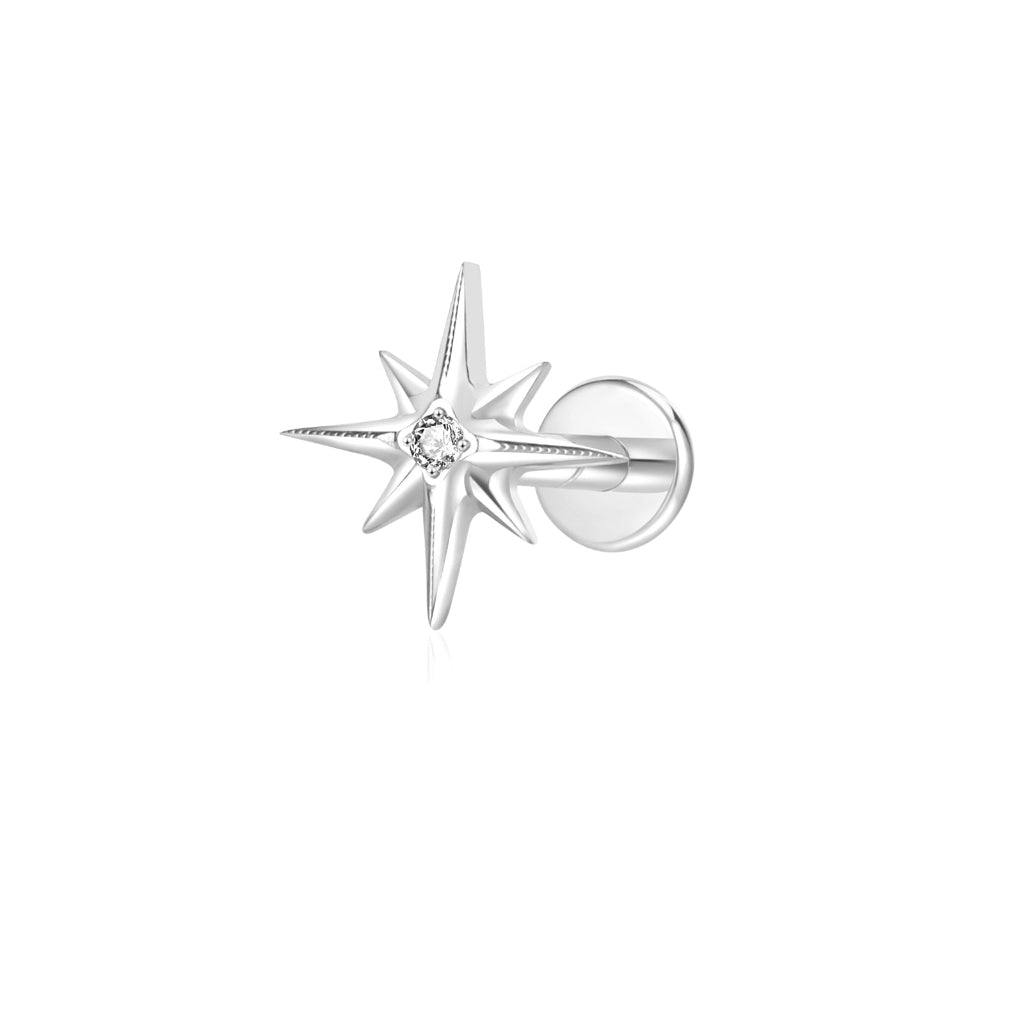 Starburst CZ Centre Titanium Flat Back Stud Earrings-Tragus | Cartilage | Daith | Conch-1-Glitters