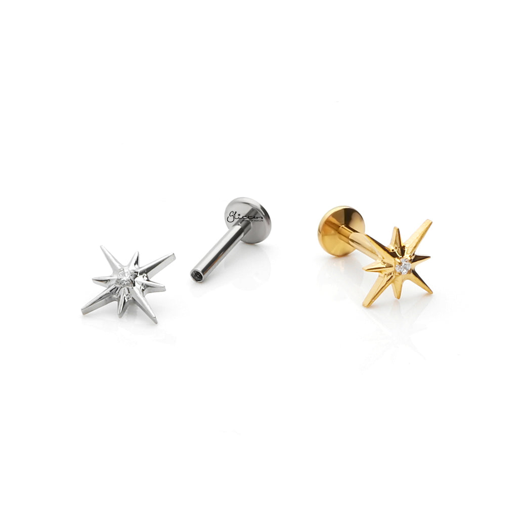 Starburst CZ Centre Titanium Flat Back Stud Earrings-Tragus | Cartilage | Daith | Conch-3-Glitters