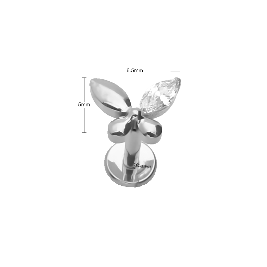 Butterfly with CZ Titanium Flat Back Stud Earrings-Tragus | Cartilage | Daith | Conch-3-Glitters