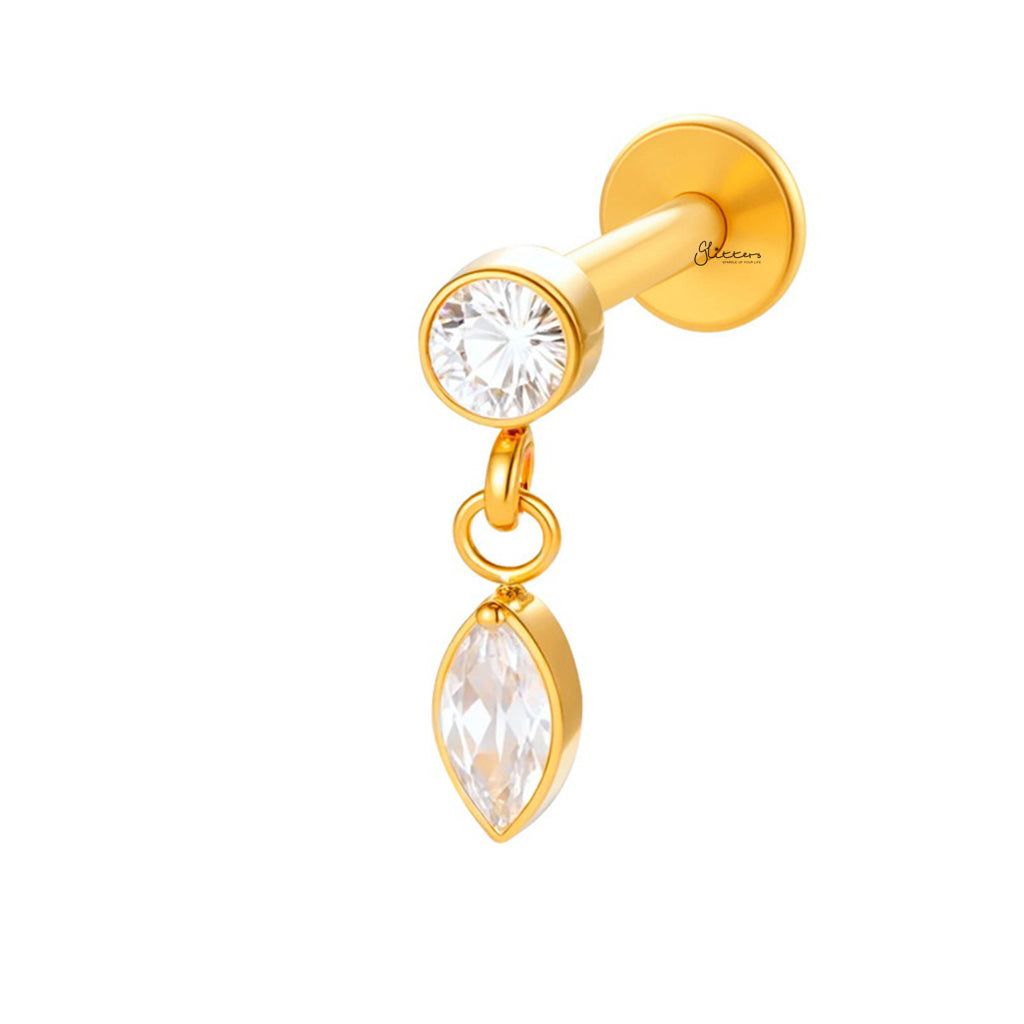 Double CZ Dangle Titanium Flat Back Stud Earrings-Tragus | Cartilage | Daith | Conch-2-Glitters