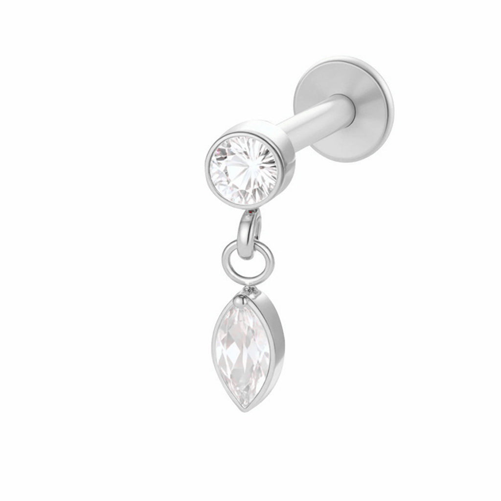 Double CZ Dangle Titanium Flat Back Stud Earrings-Tragus | Cartilage | Daith | Conch-1-Glitters