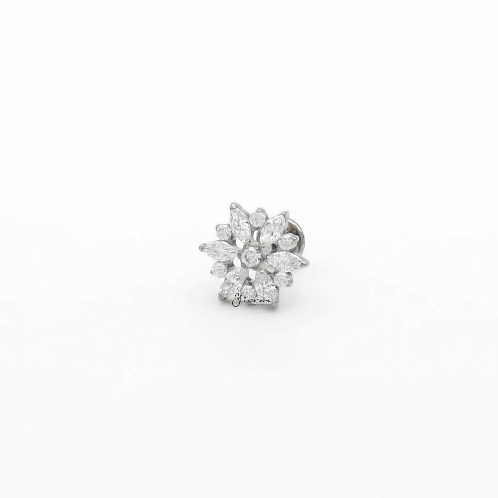 Flower Cluster CZ Titanium Flat Back Stud Earrings-Tragus | Cartilage | Daith | Conch-3-Glitters