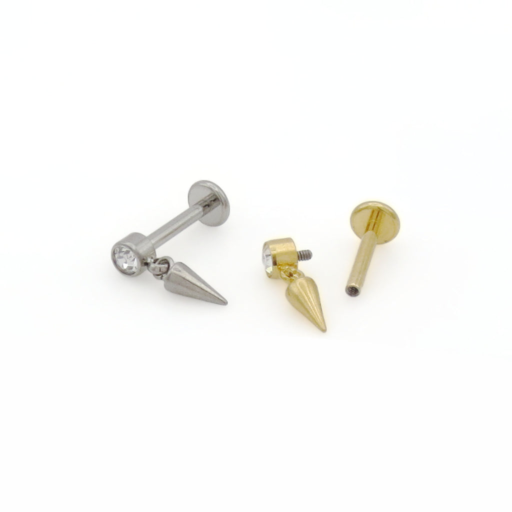 Titanium Round CZ Top Spike Dangle Flat Back Stud Earring-Tragus | Cartilage | Daith | Conch-4-Glitters