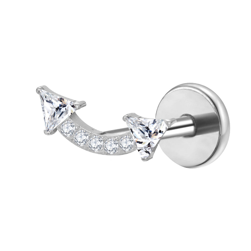 Curved CZ Paved Arrow Titanium Flat Back Stud Earring-Tragus | Cartilage | Daith | Conch-1-Glitters