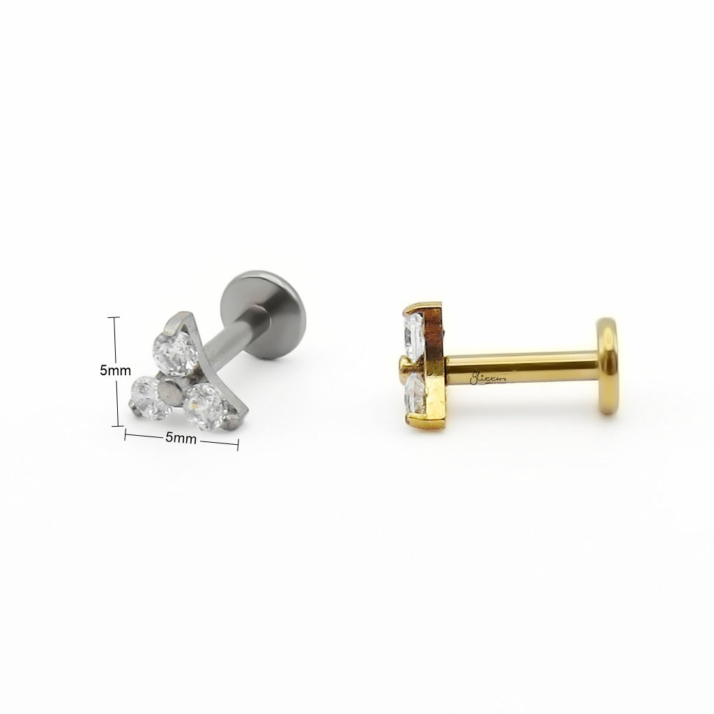 Three CZ Cluster Titanium Flat Back Stud Earring