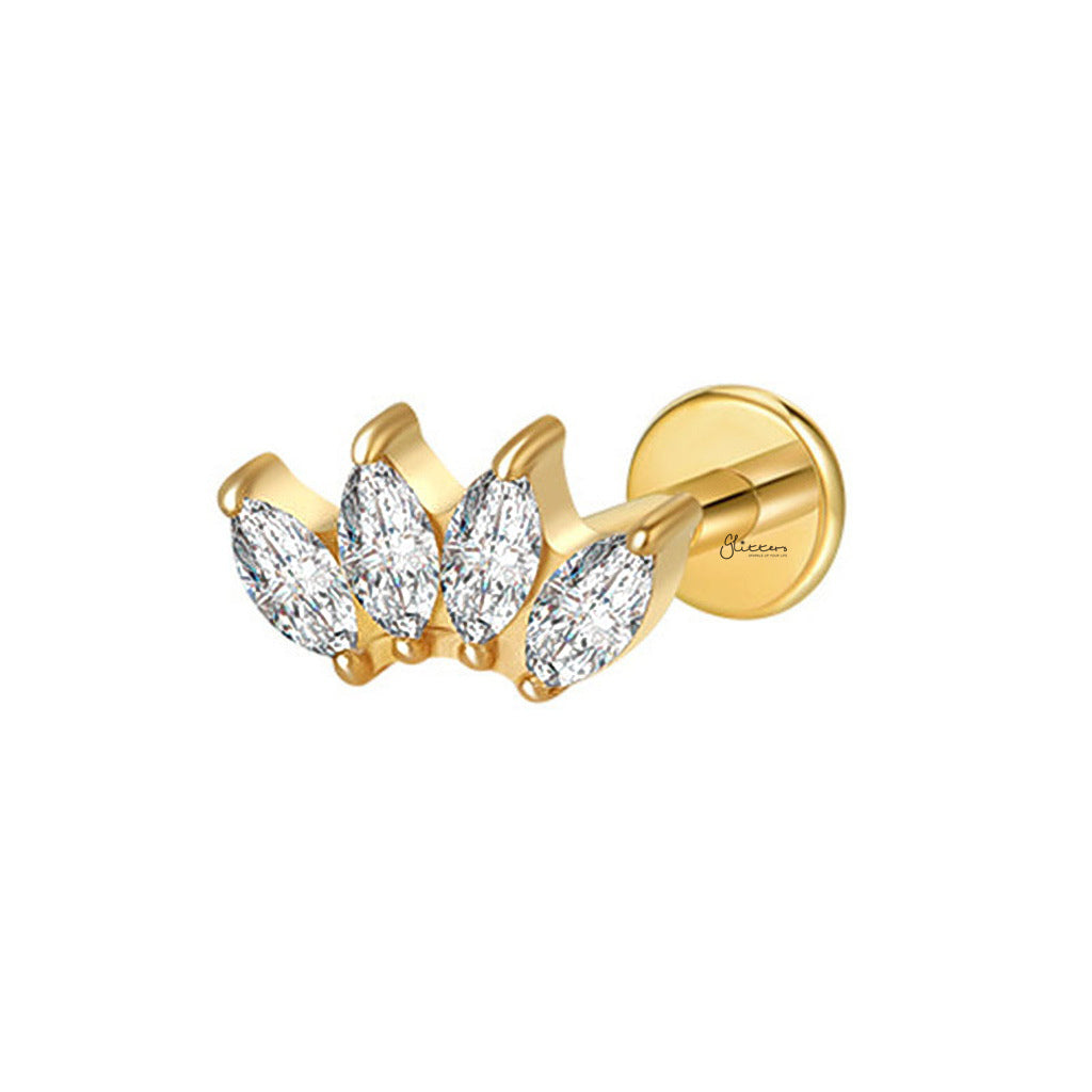 4 Marquise CZ Internally Threaded Flat Back Stud Earring