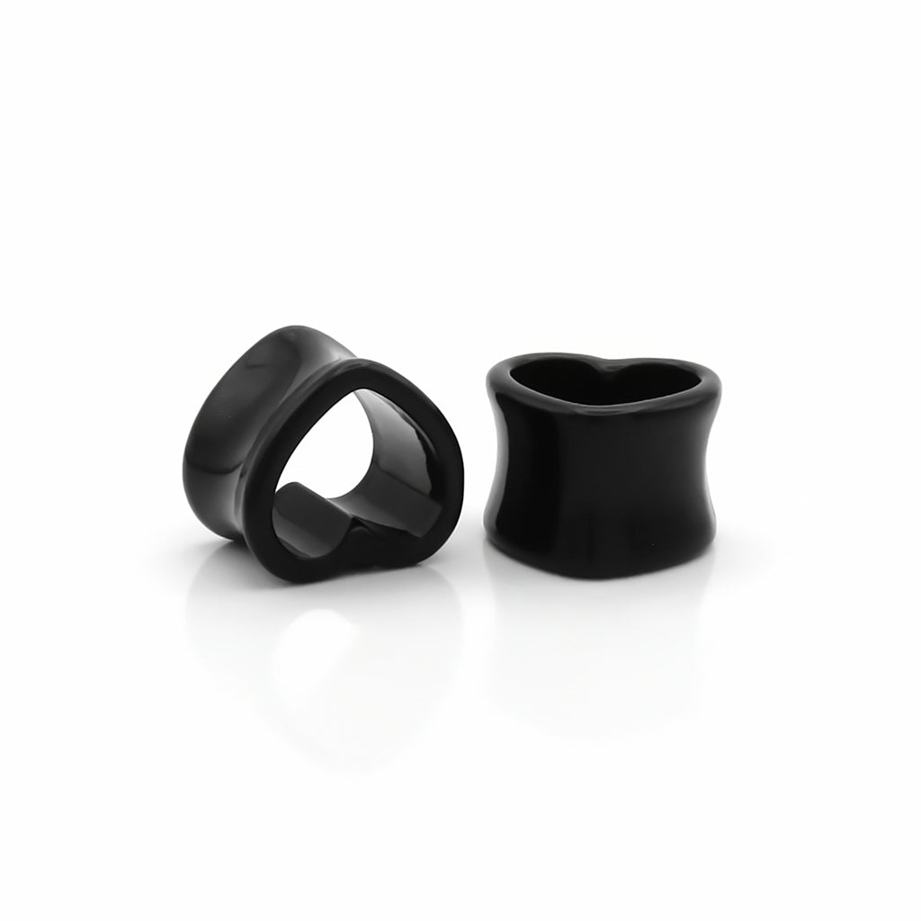 Black Acrylic Heart Shaped Saddle Ear Tunnel Plug-Tunnels-2-Glitters
