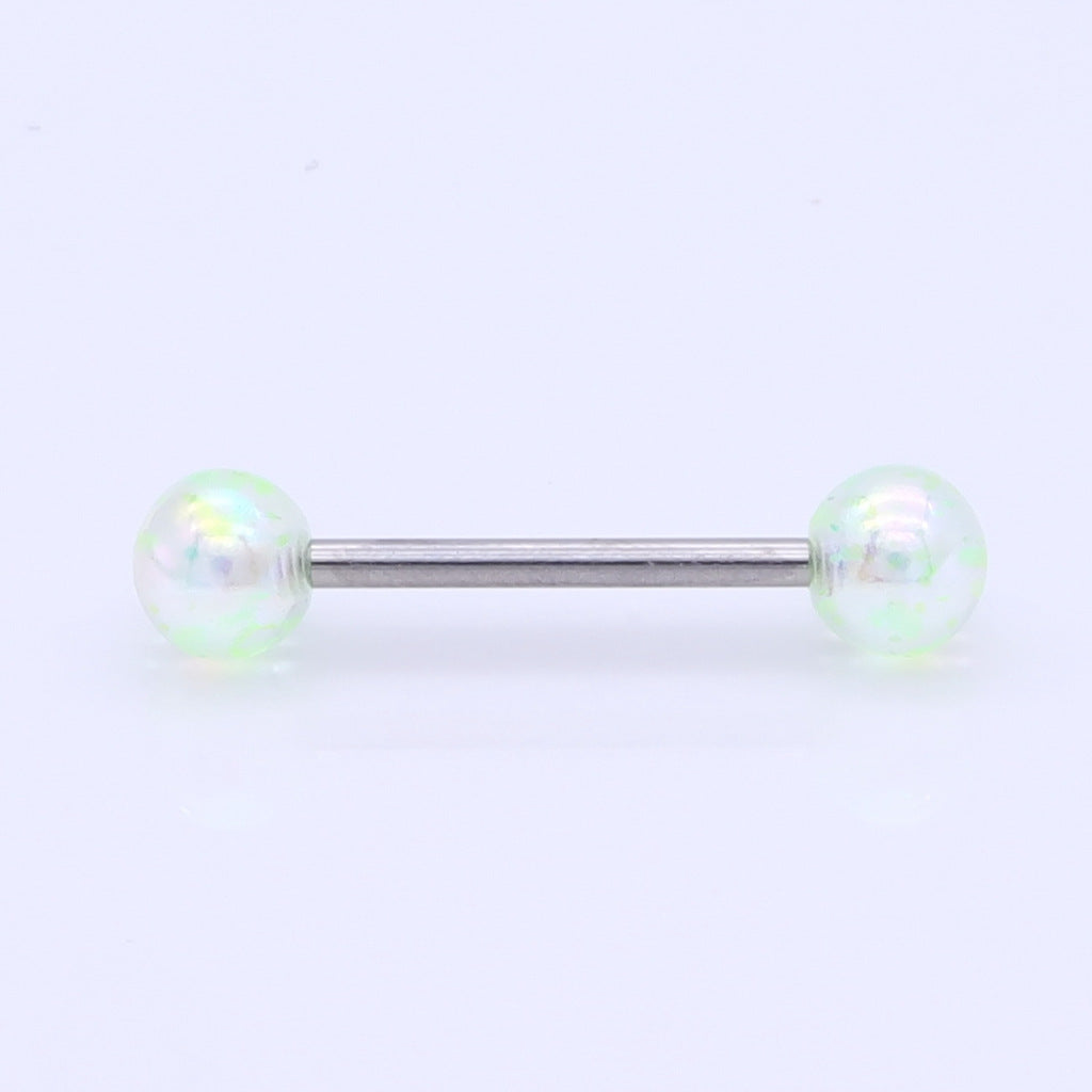 AB Coating Over Splash Acrylic Balls Tongue Barbell - Green-Tongue Bar-1-Glitters